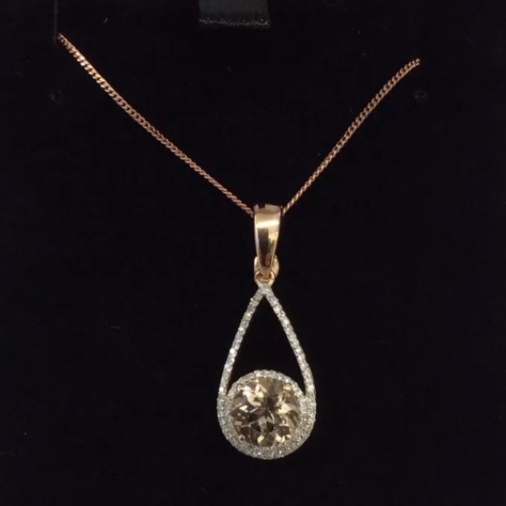 1.20 carat morganite&diamond 14krose gold necklace